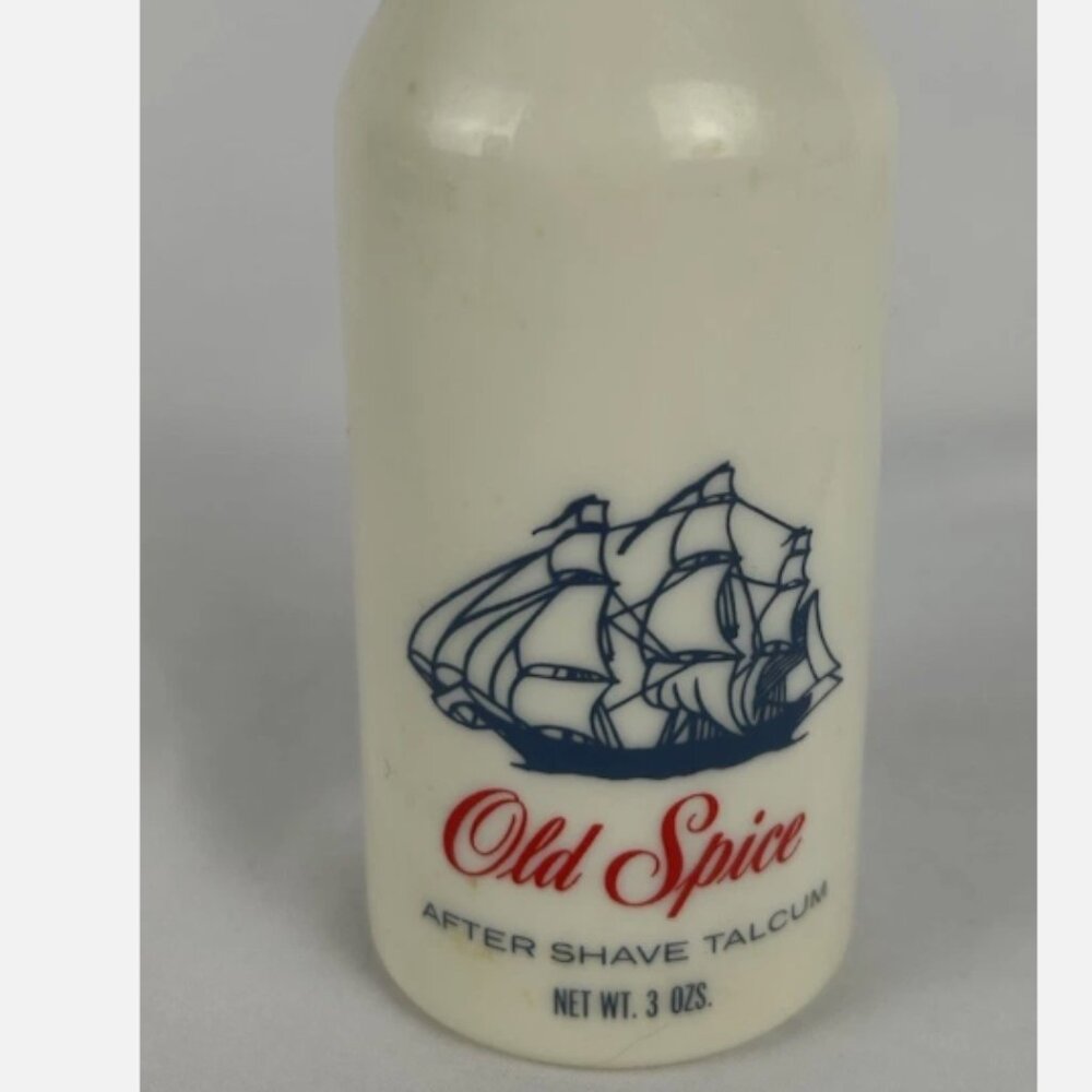 Vtg Old Spice Shulton After Shave Talcum Glass Bottle 3 Oz USA Star Cap Full